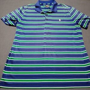 IZOD Golf Shirt Men XL Green /Blue Stripe Polo Activity Outdoor Stretch Knit